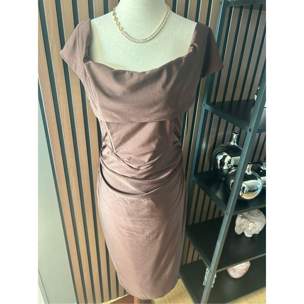 Fashion nova brown dress size medium off the shoulder classy dress below knee